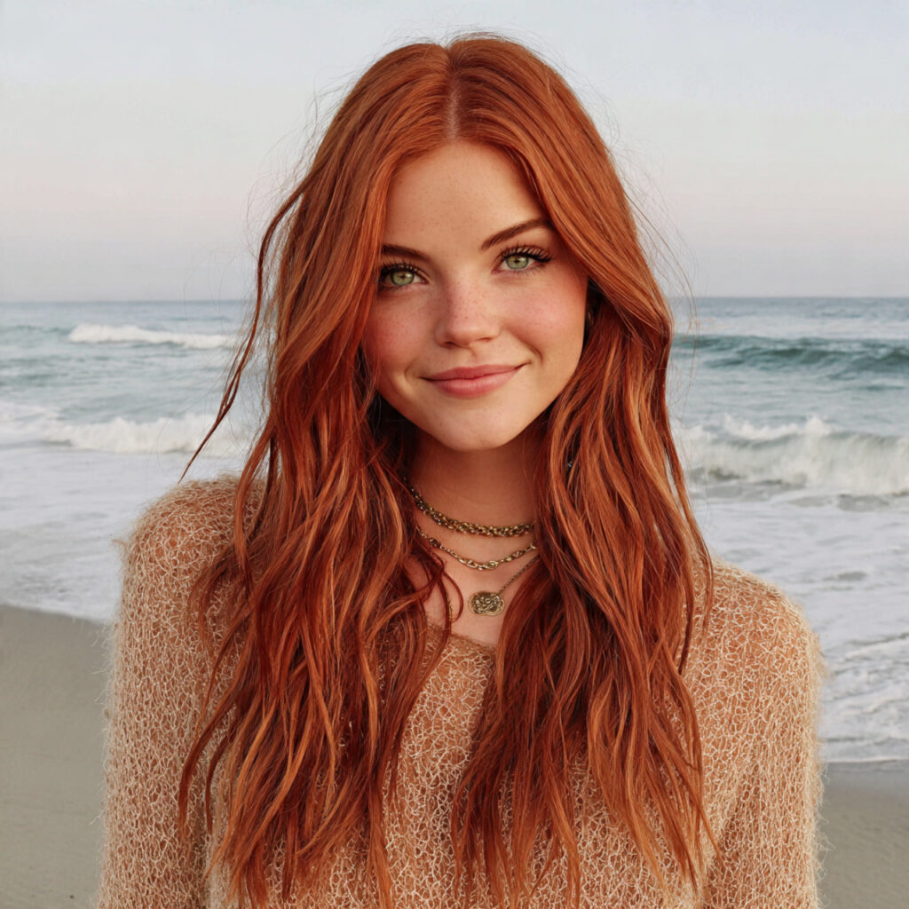 Long Auburn Hairstyle with Beach Waves