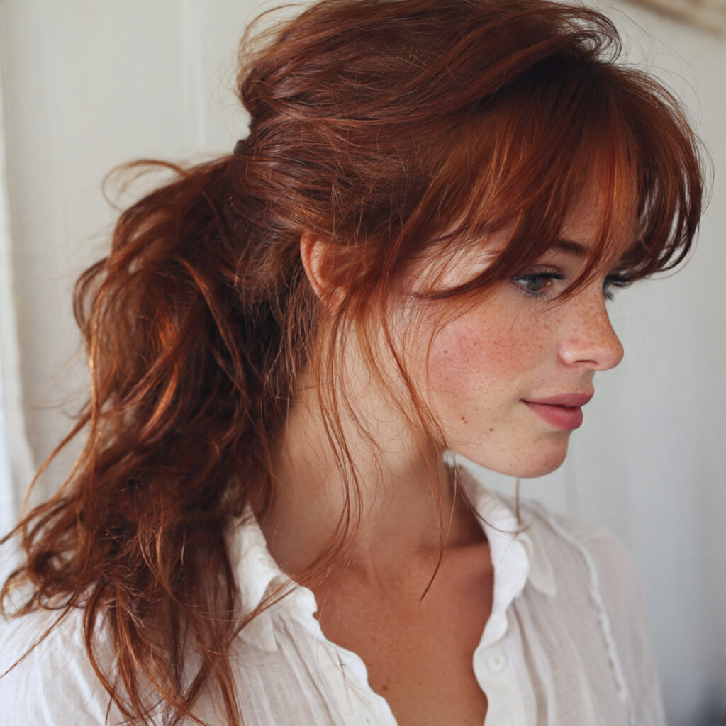 Auburn Hairstyle with Low Ponytail