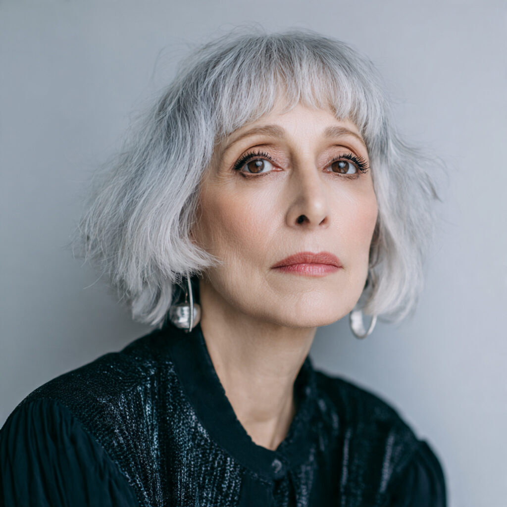 Gray Bob With Curtain Bangs