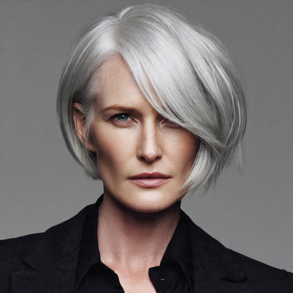 Middle-Part Gray Bob