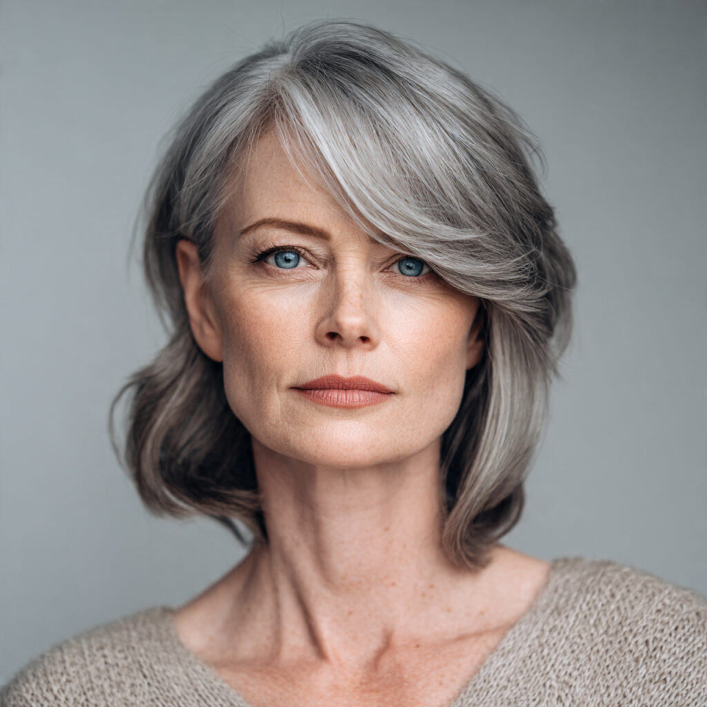 Gray Bob With Side-Swept Bangs