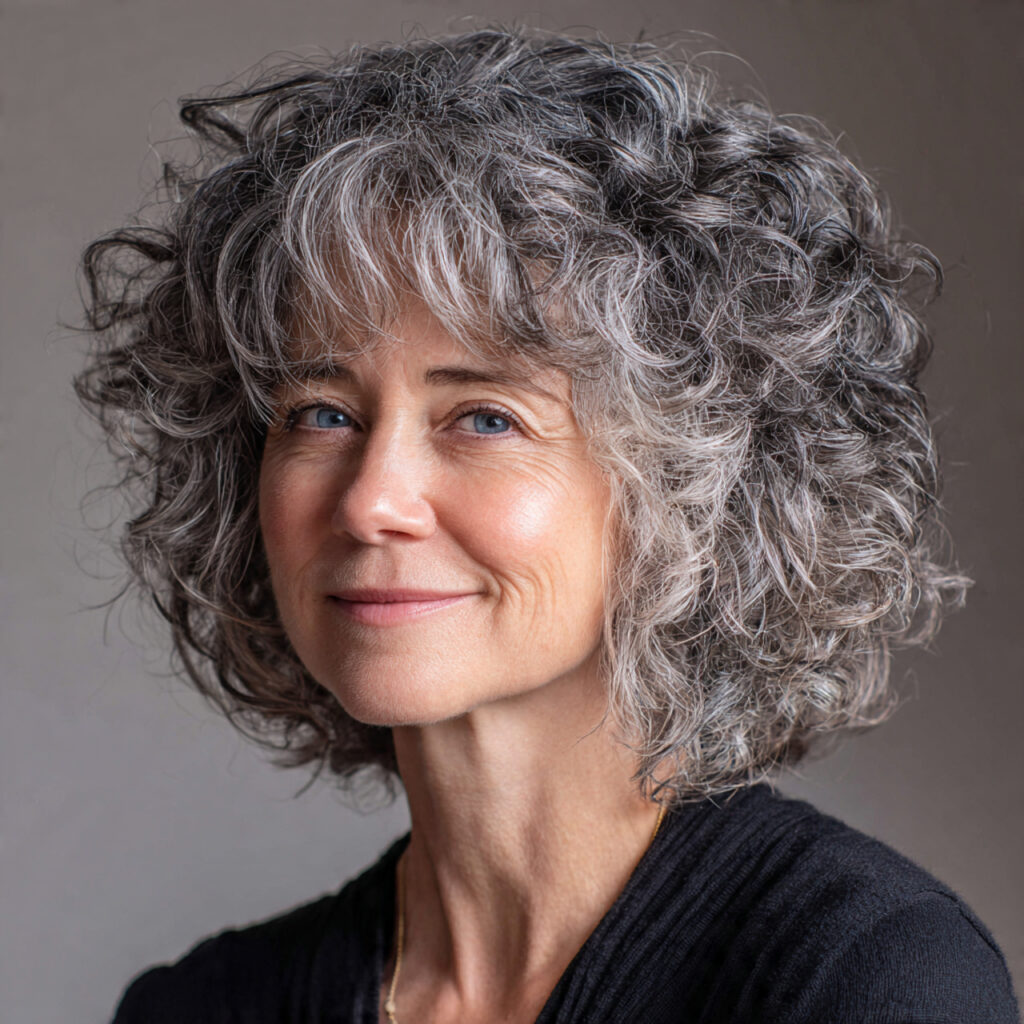 Layered Curly Gray Bob