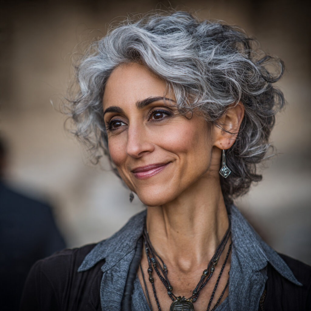 Salt-and-Pepper Curly Bob