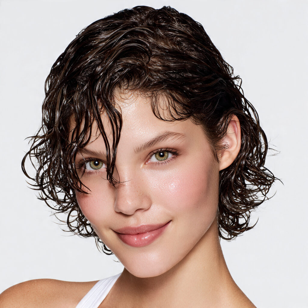 Wet-Look Curly Bob