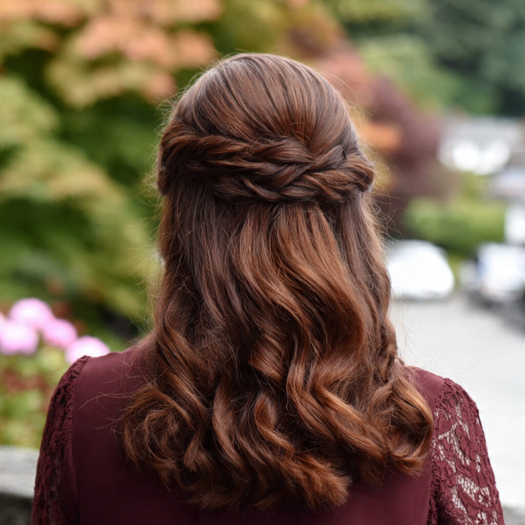 Auburn Hairstyle with Waterfall Braid