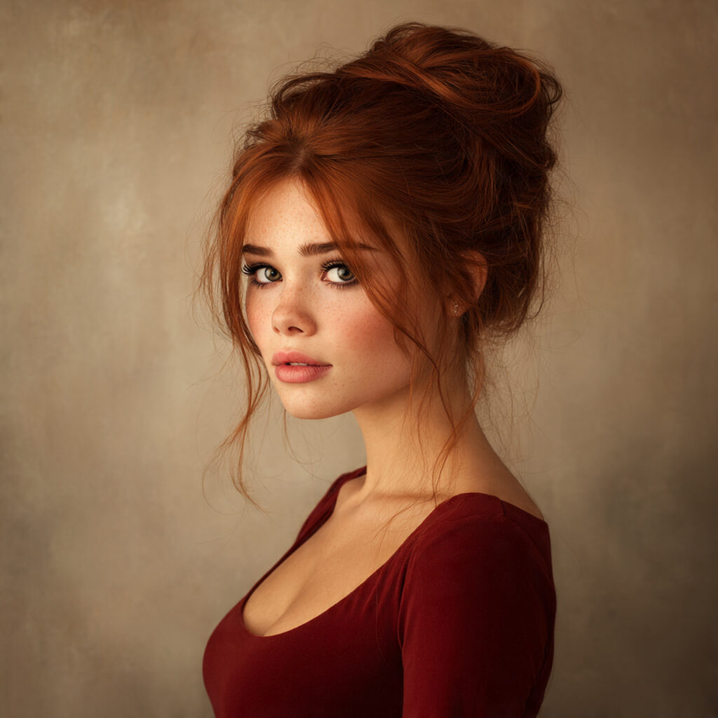 Auburn Hairstyle with Knot Bun