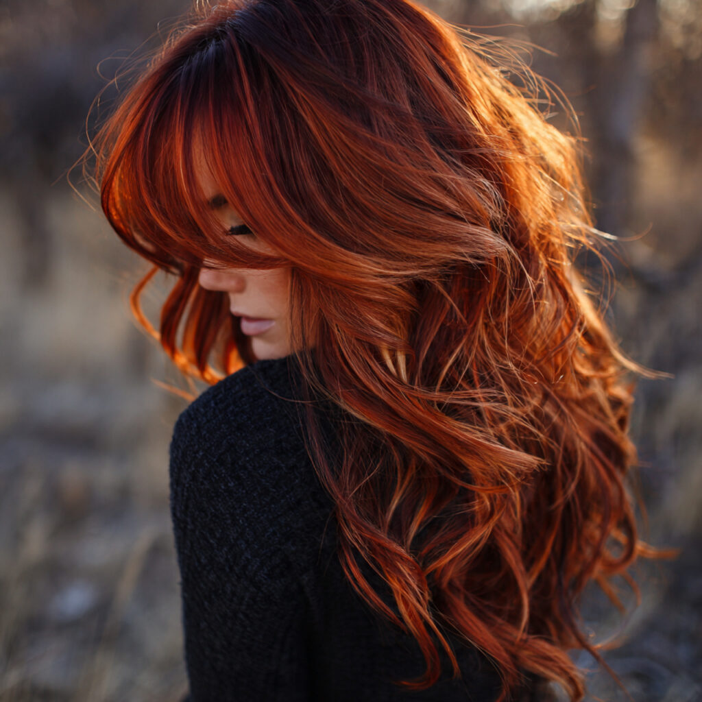 Auburn Hairstyle with Side-Swept Waves