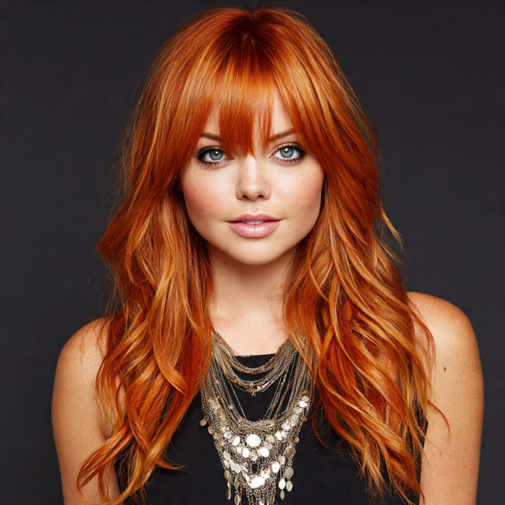 Auburn Hairstyle with Layered Bangs