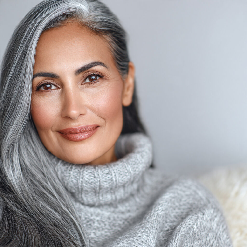 Side-Parted Straight Gray Hair