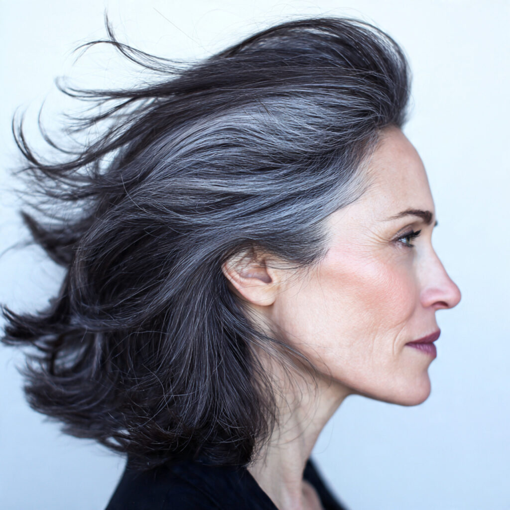 a woman over 40 with an asymmetrical