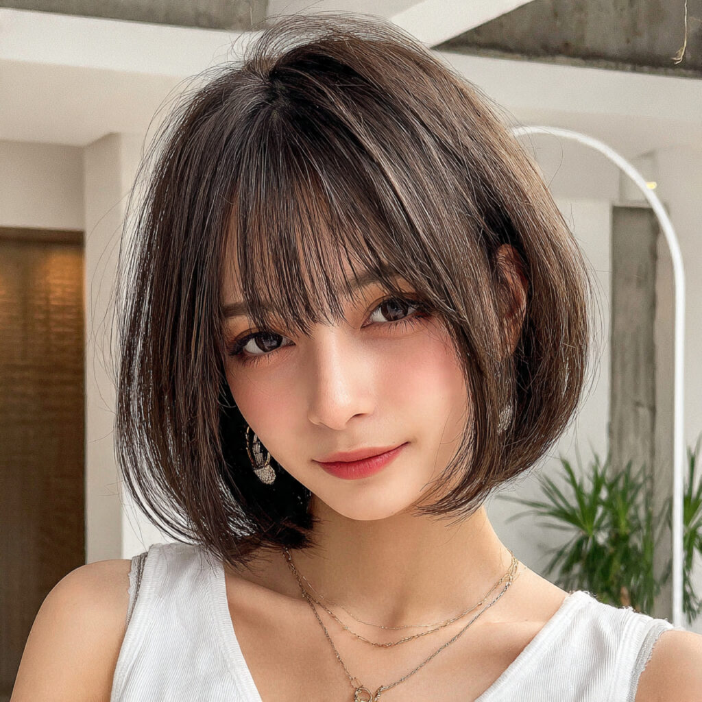 Korean-Style Bob Cut Hairstyles with Long Bangs Ideas