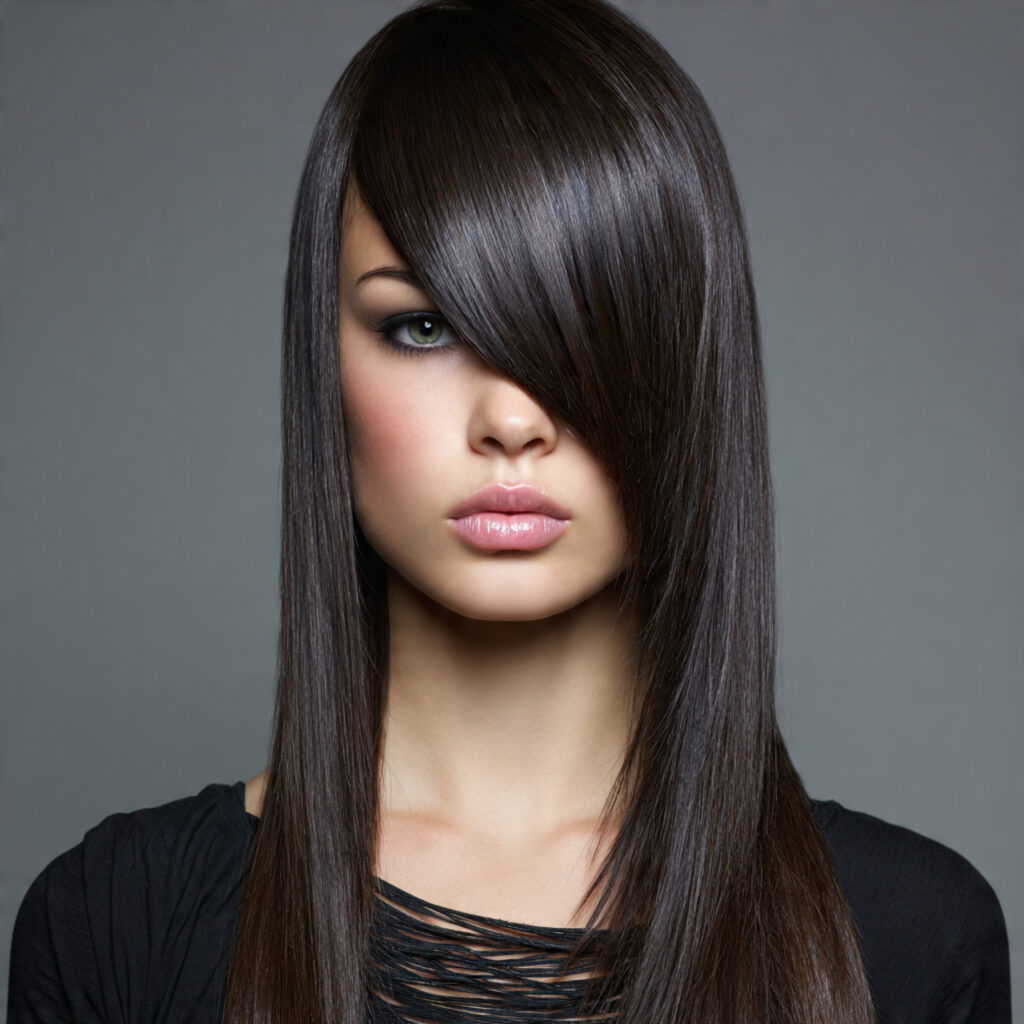 Asymmetric Bangs Hairstyle Ideas with Deep Side Part