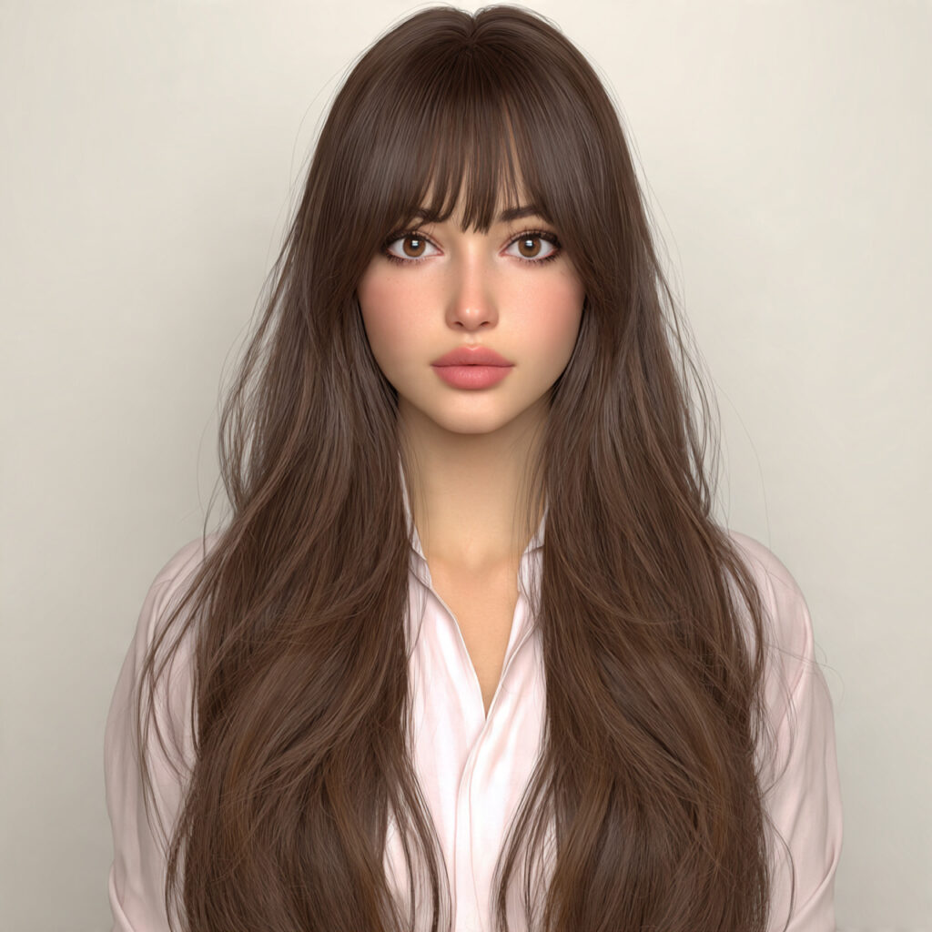 Asymmetric Bangs Hairstyle Ideas with Feathered Ends