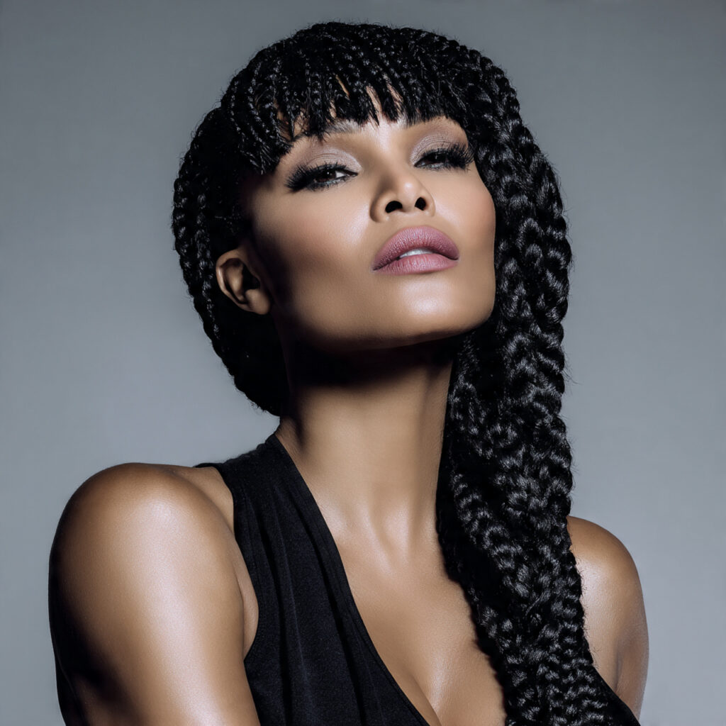 Box Braids with Braided Bangs Ideas