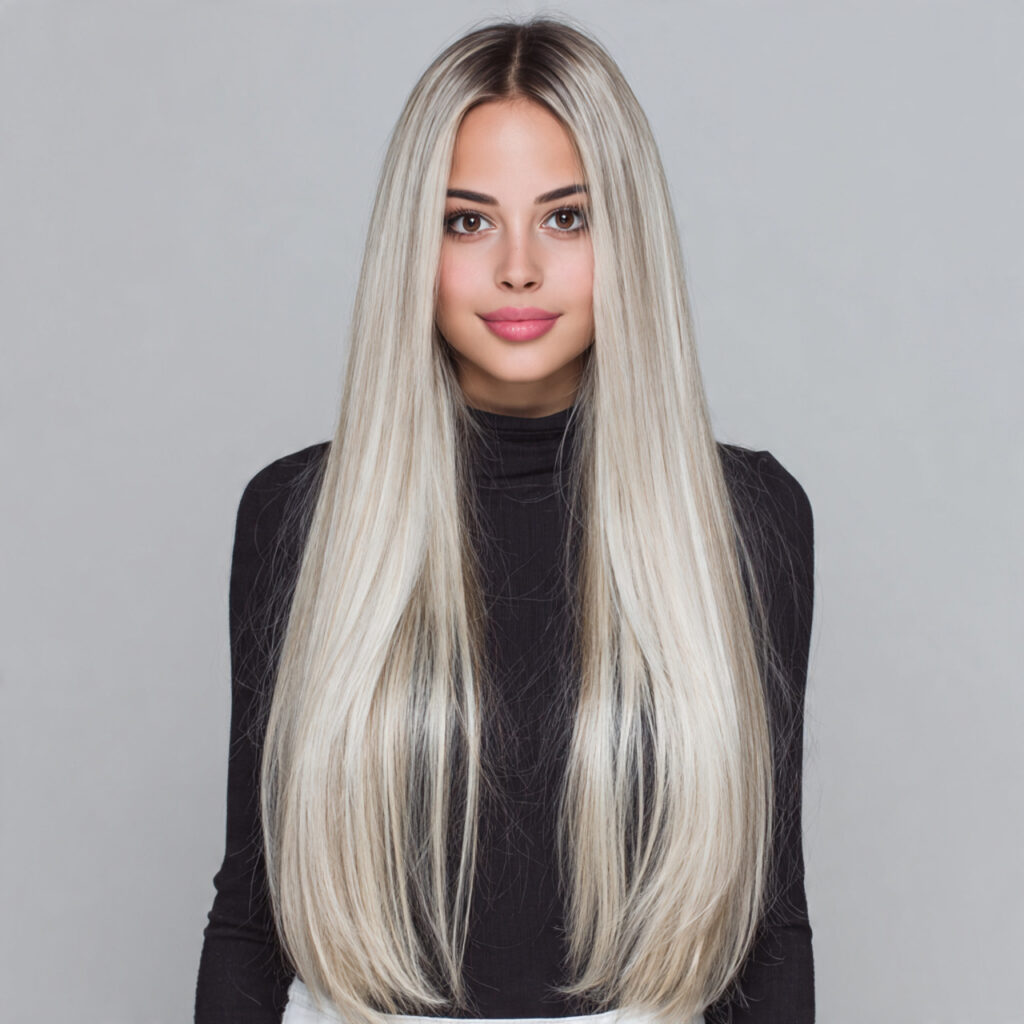 Glossy Blonde Hair with Dark Root Ideas