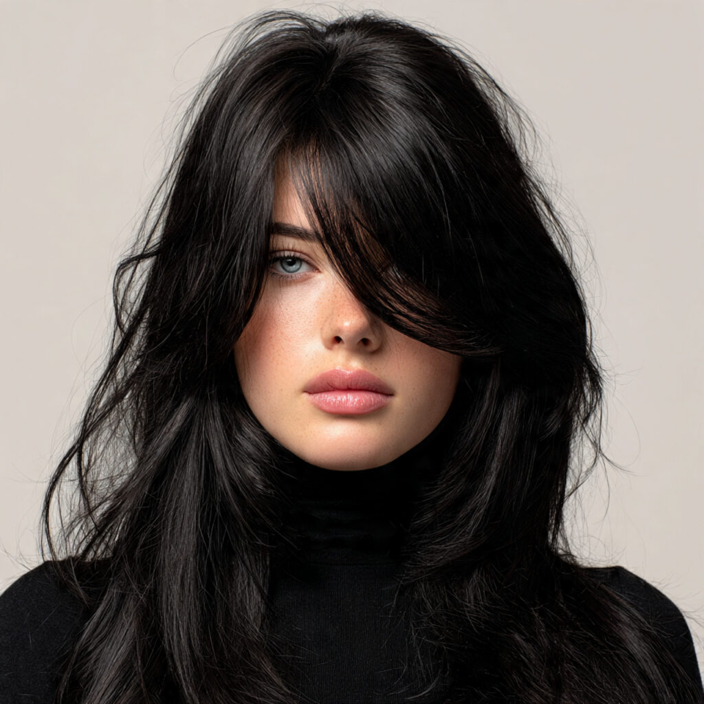 Asymmetric Bangs Hairstyle Ideas with Soft Side Sweep