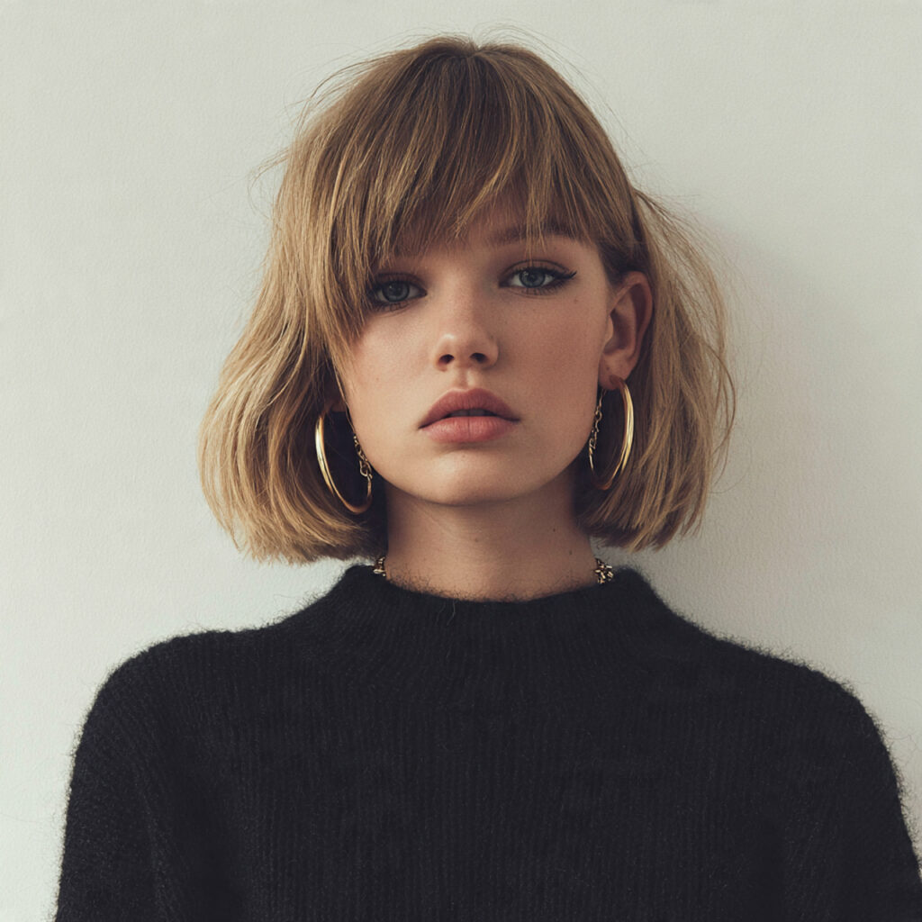 Tousled Bob Cut Hairstyles with Long Bangs Ideas