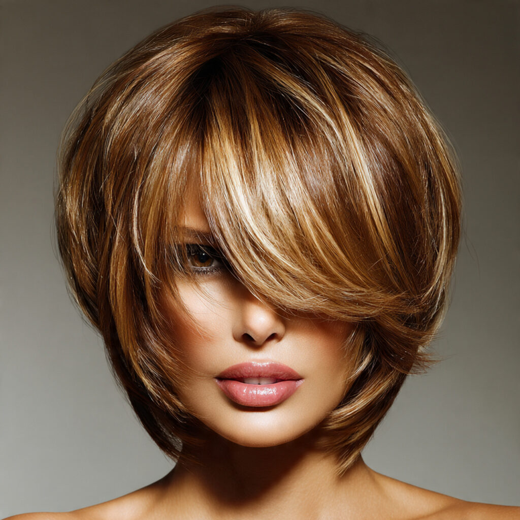 Layered Bob Cut Hairstyles with Long Bangs Ideas