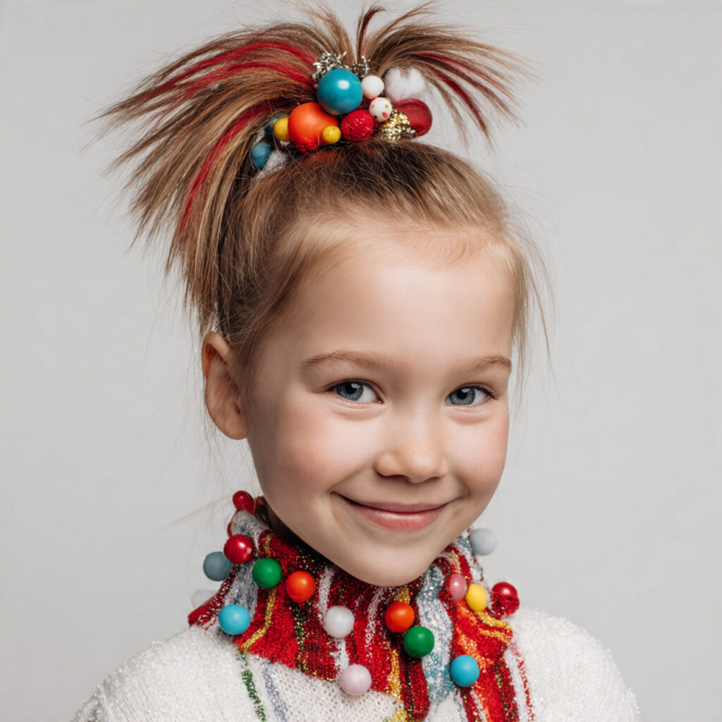 Festive Ponytail Christmas Hairstyles for Kids Ideas