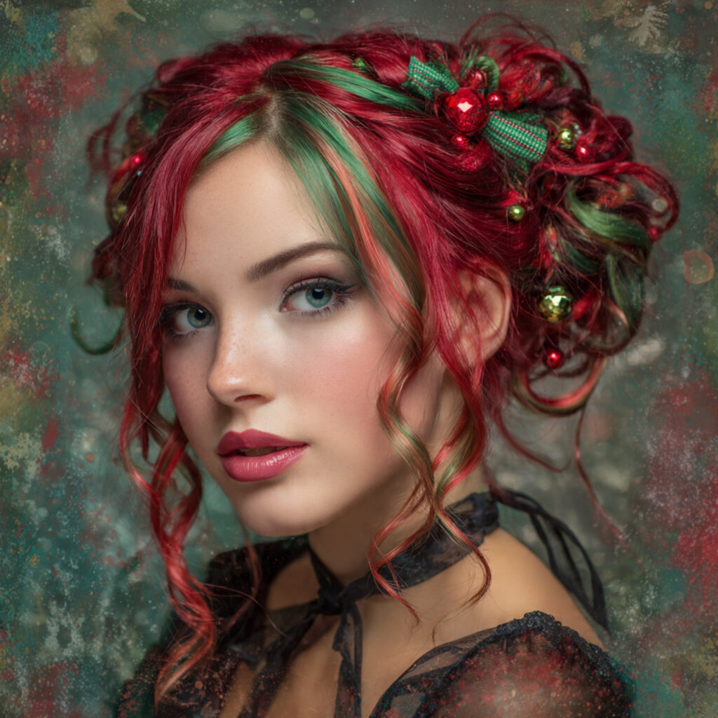 Red and Green Christmas Hairstyles for Girls Ideas