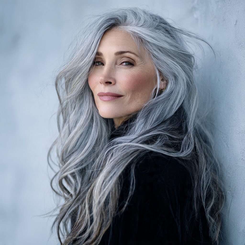 Long Flowing Gray Hair Ideas