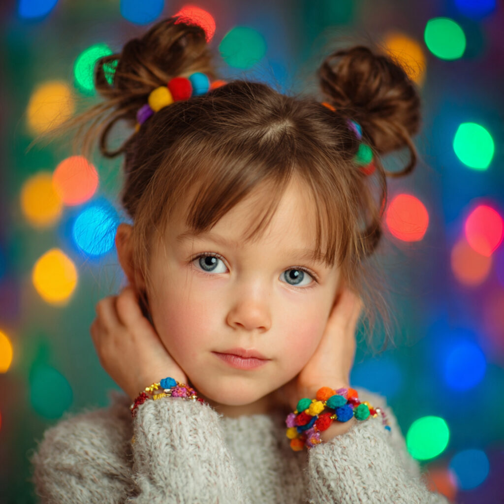 Mini Bun Christmas Hairstyles for Kids Ideas