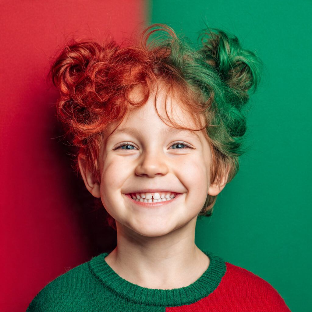 Red and Green Christmas Hairstyles for Kids Ideas