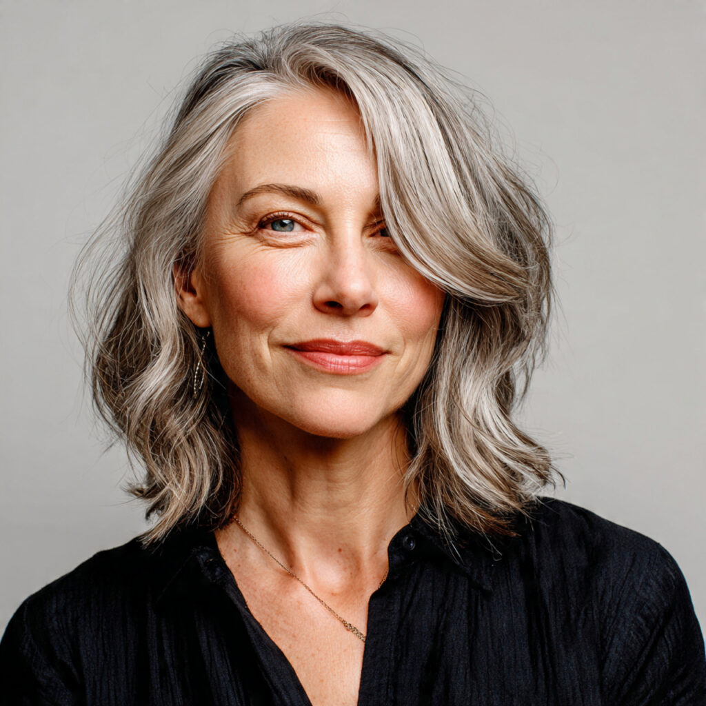 Gray Hair with Face-Framing Layers Ideas