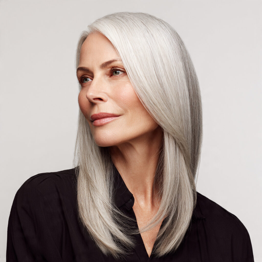 Sleek Straight Gray Hair Ideas