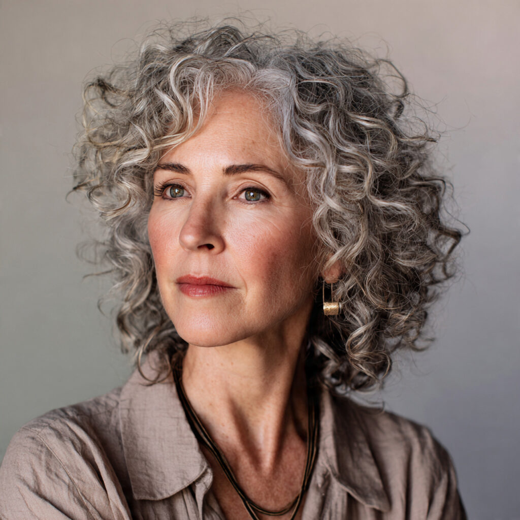 Curly Hairstyle with Subtle Highlights Idea