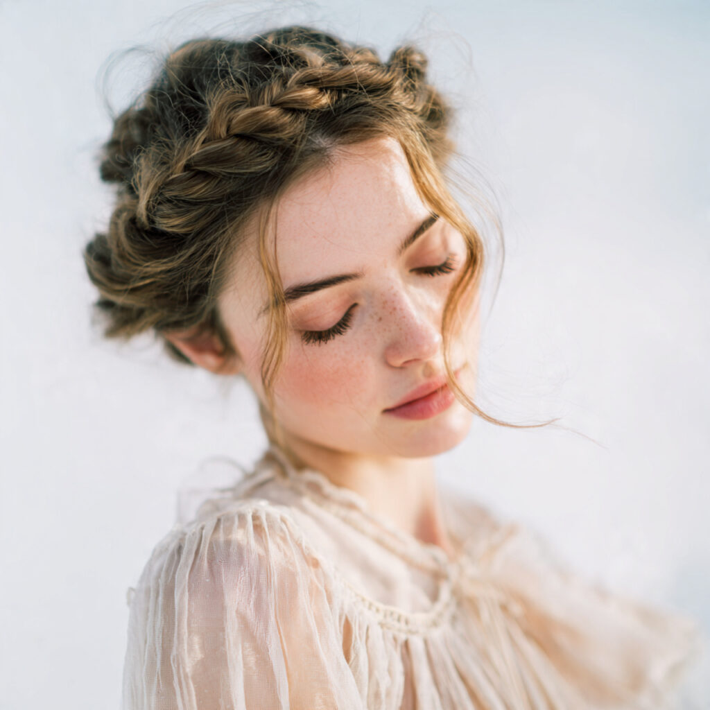 Braided Crown Valentines Day Hairstyle Idea