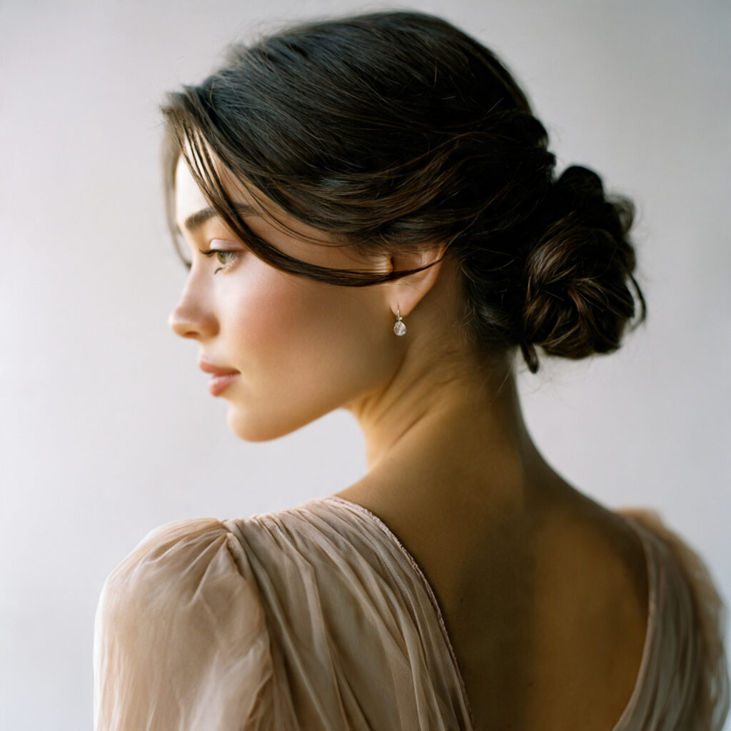 Elegant Low Bun Valentines Day Hairstyle Idea