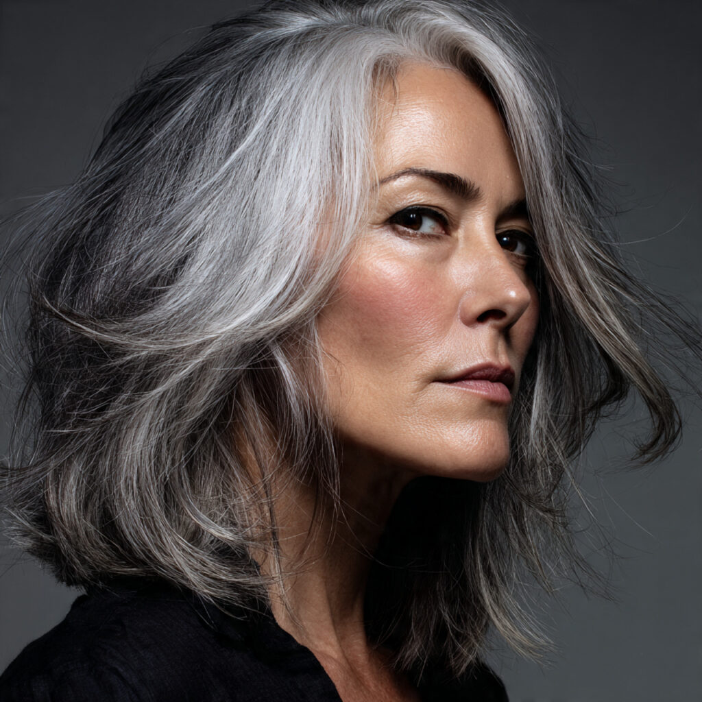 Layered Gray Hair with Dimensional Low Lights Idea