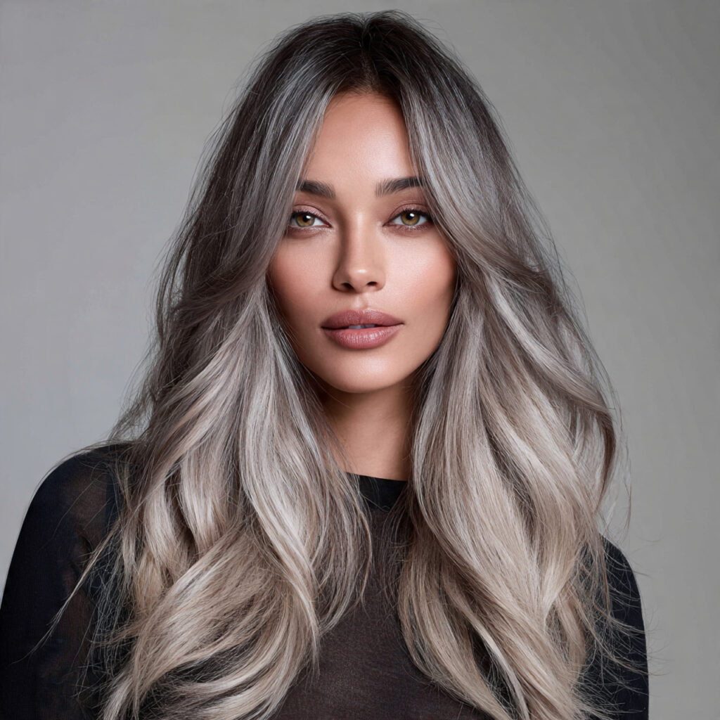 Neutral Taupe Gray Blending Hair Color Idea