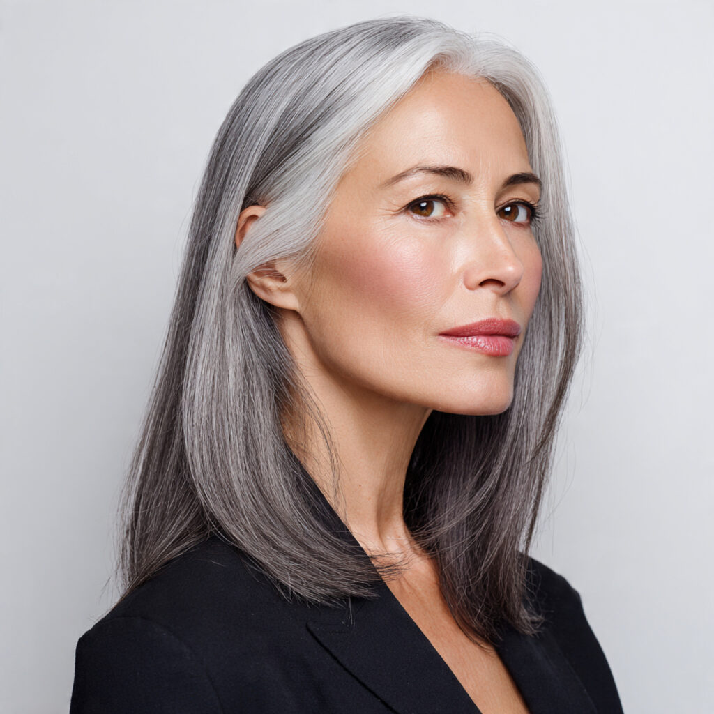 Sleek Straight Gray Hair Idea