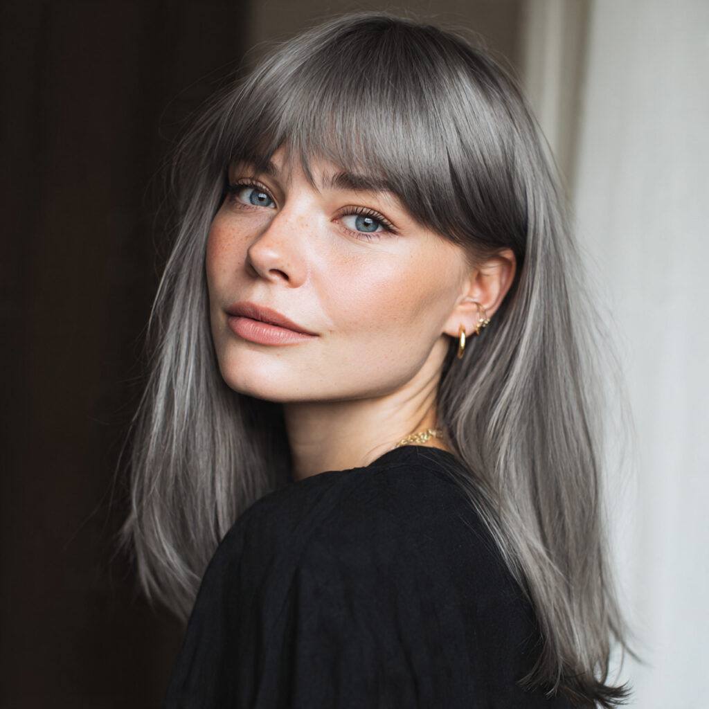 Soft Gray Curtain Bangs Idea