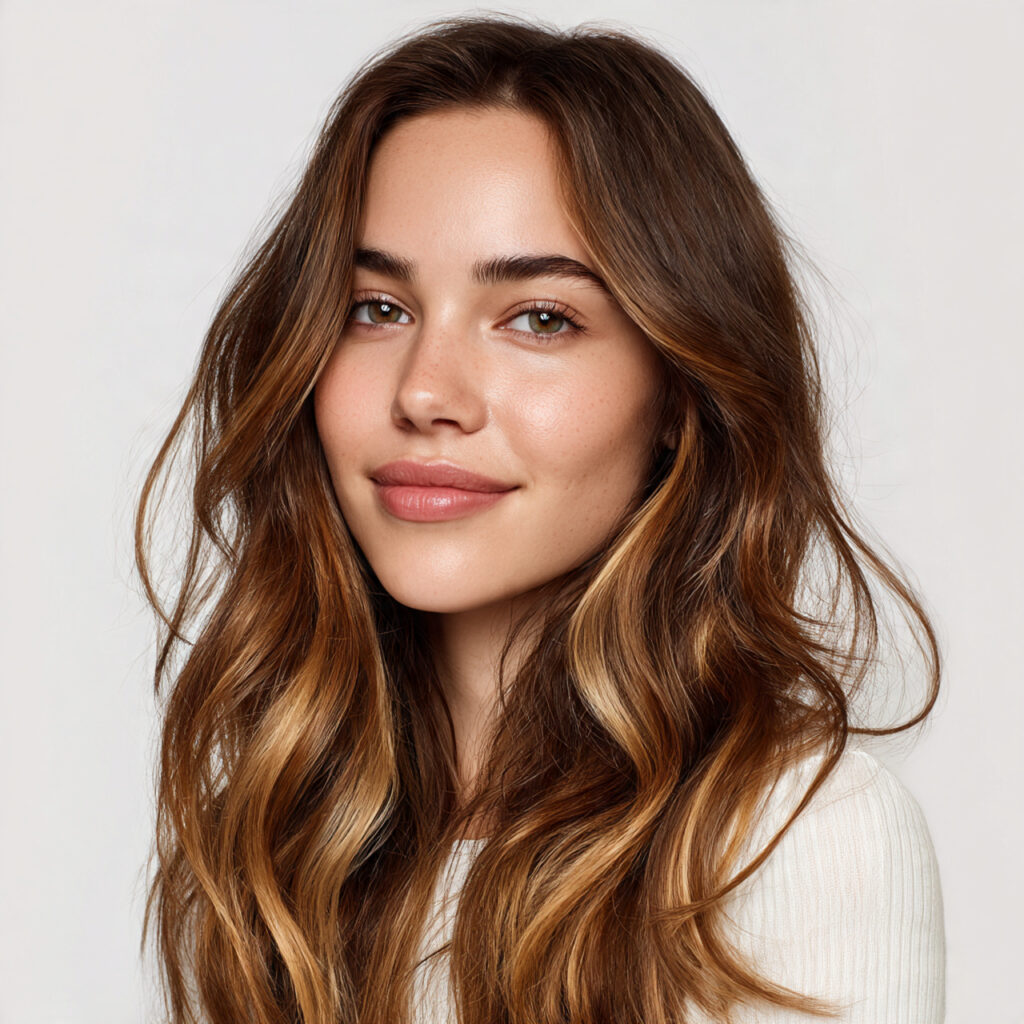 Soft Blended Caramel Balayage on Brown Hair Idea