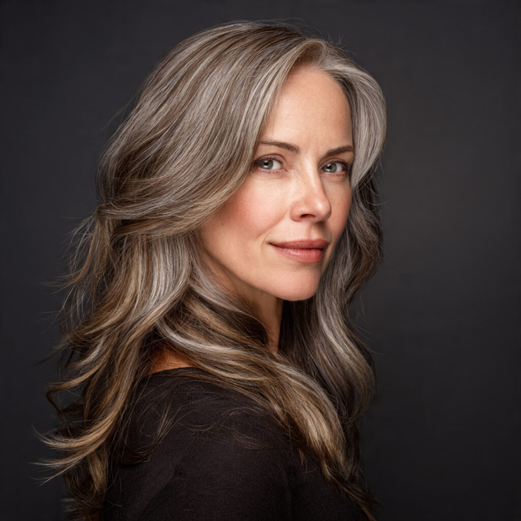 Subtle Face-Framing Gray Blending Hair Color Idea