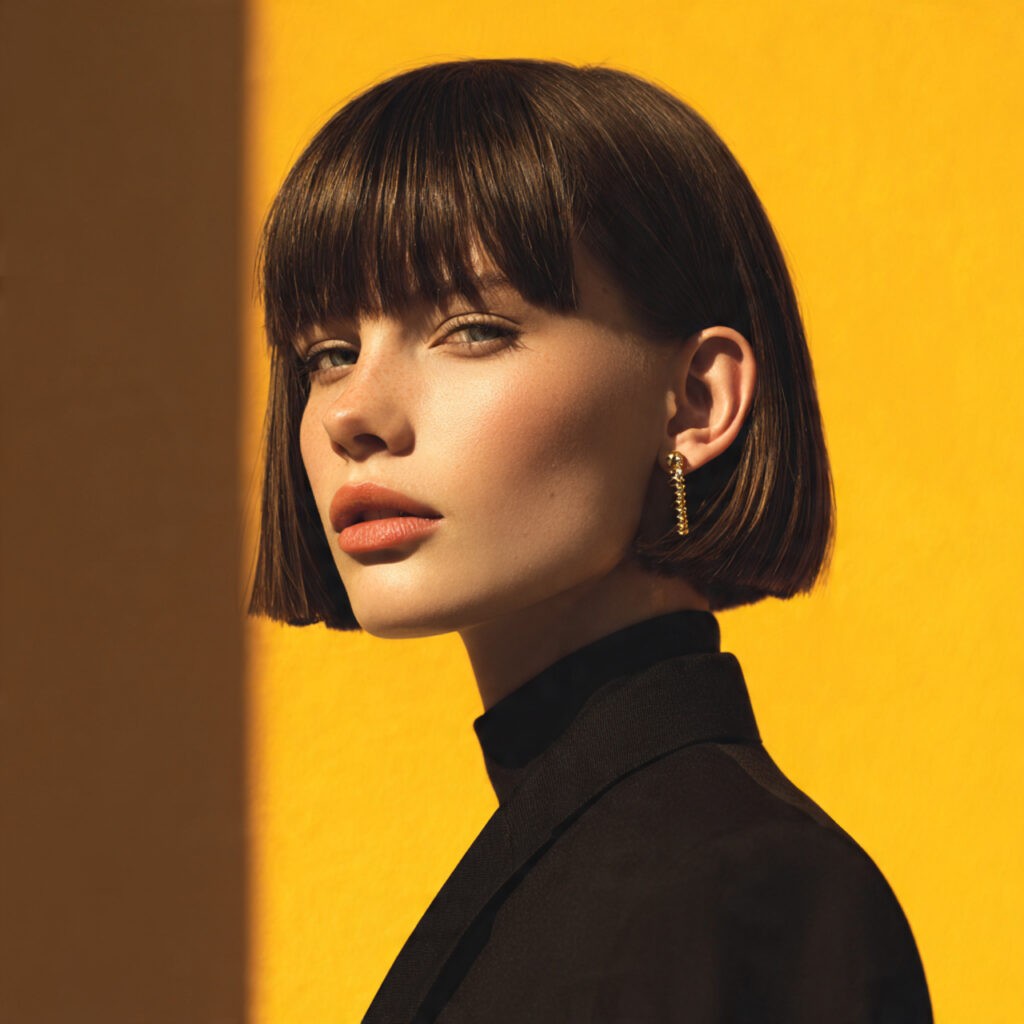 boldly structured blunt bob haircut architectural shape