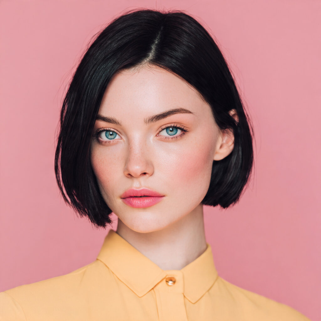 center parted blunt bob haircut on a modern