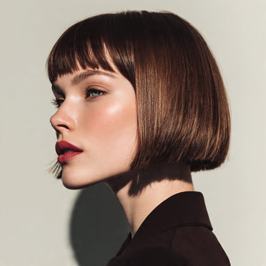 clean cut blunt bob haircut with precise edges