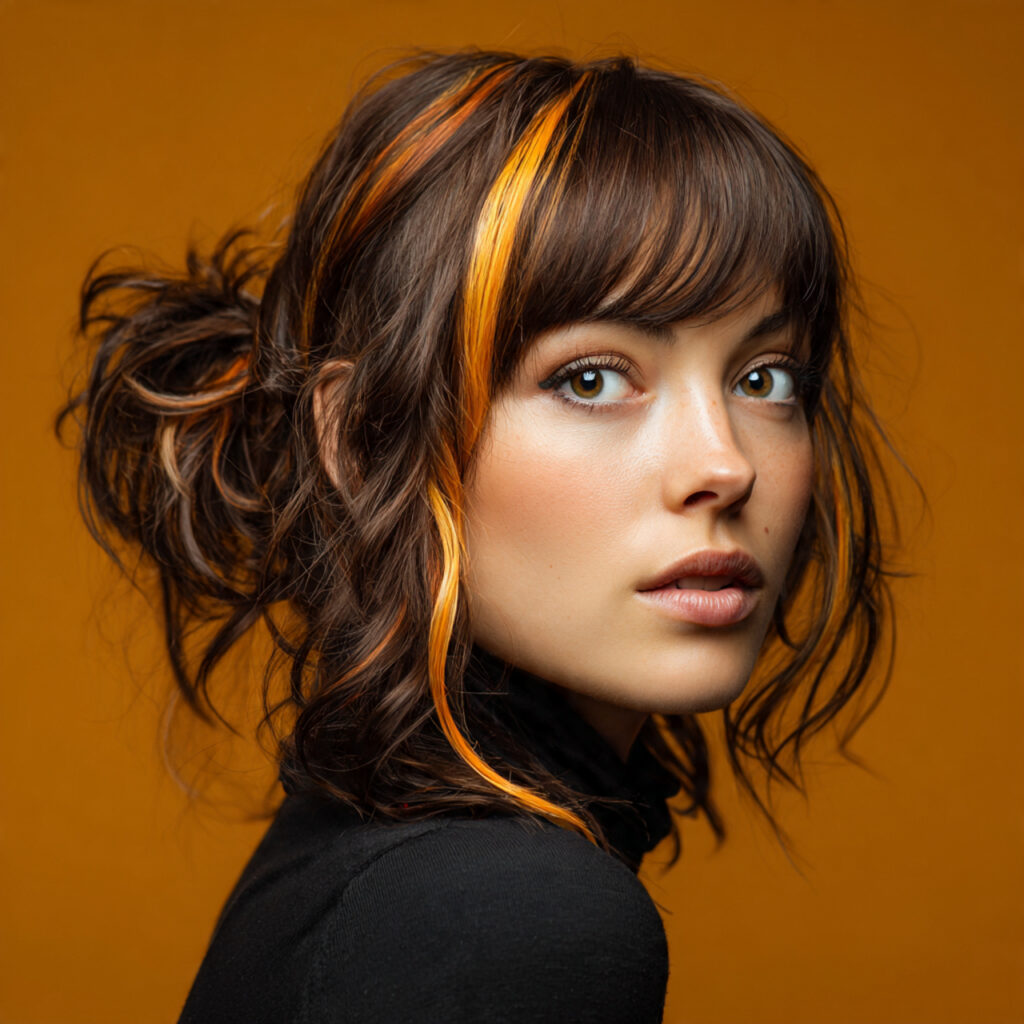 Bright Caramel Streaks on Brown Hair Idea