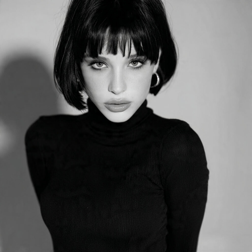 edgy minimalist blunt bob haircut sharp lines