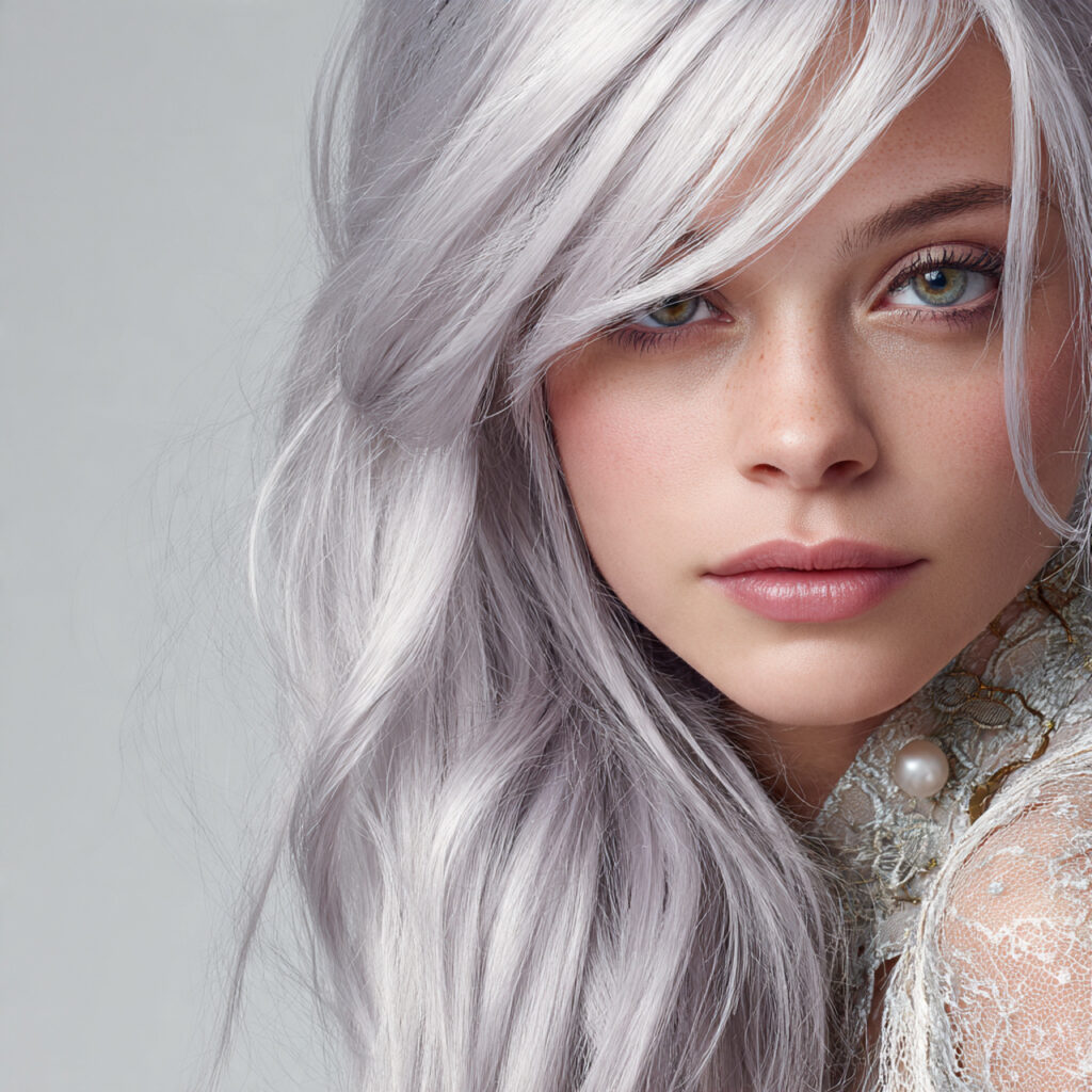 Icy Pearl Gray Blending Hair Color Idea