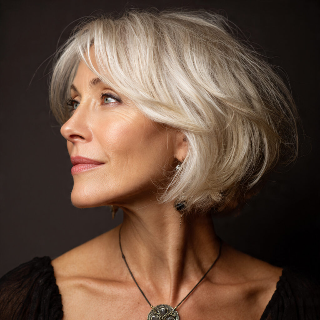 Side-Swept Bob Hairstyle Ideas for Women Over 50