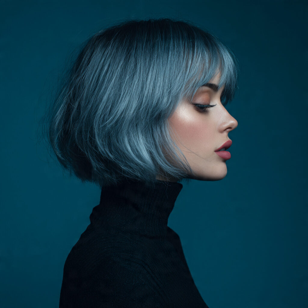 Muted Steel Blue Gray Blending Hair Color Idea