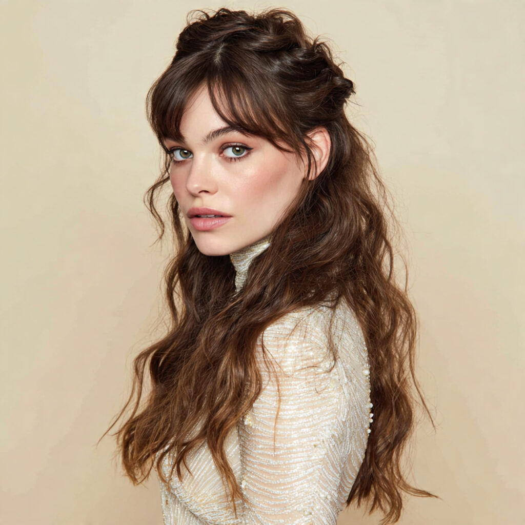 Half-Up Wavy Holiday Hairstyle Ideas