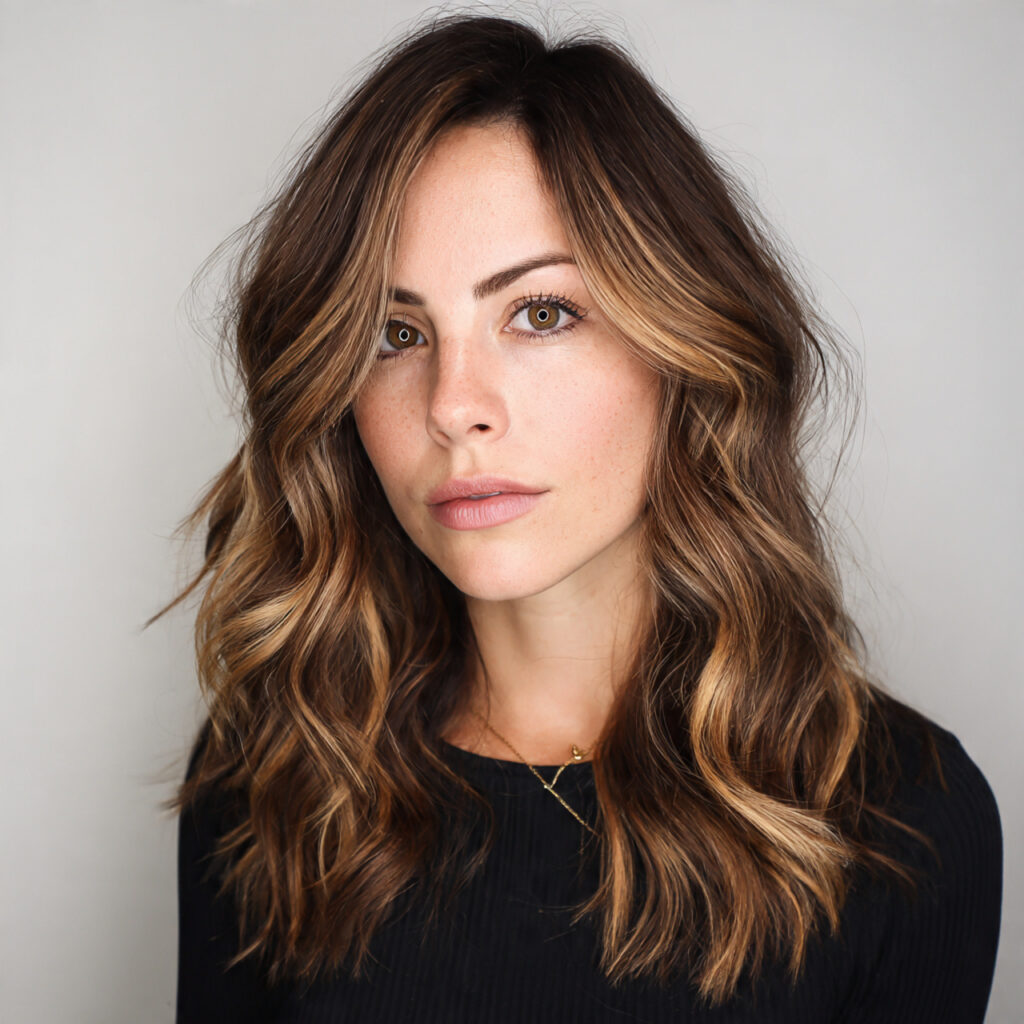Golden Caramel Balayage on Brown Hair Idea