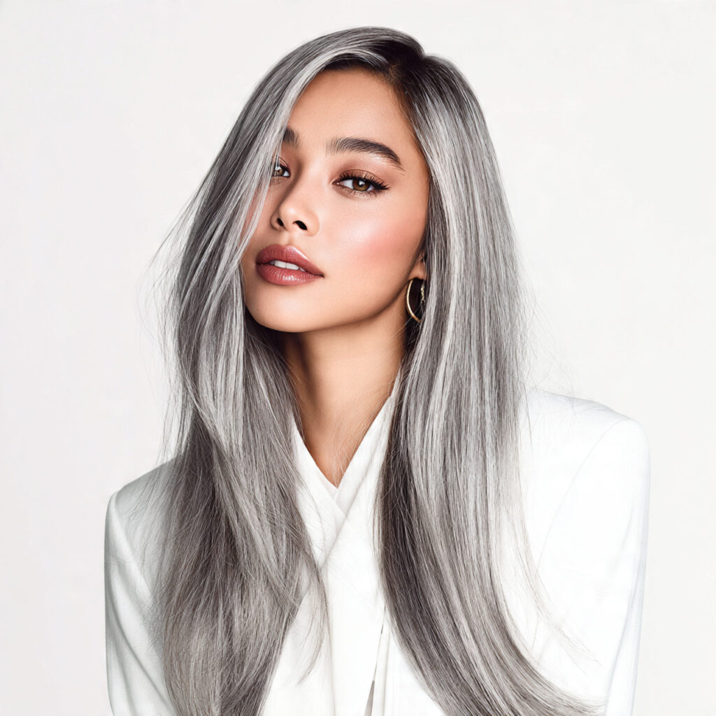 Metallic Gray Shine Blending Hair Color Idea