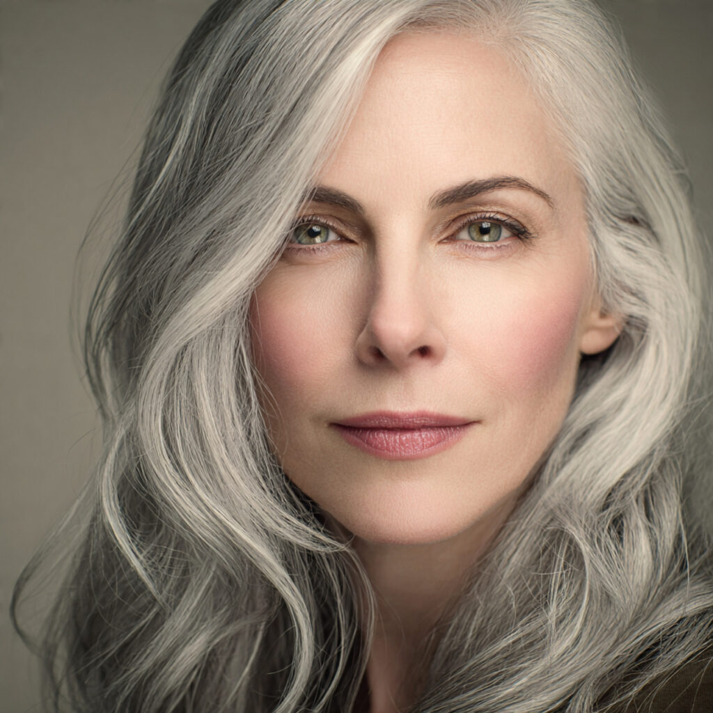 Silver Gray Hair with Charcoal Low Lights Idea